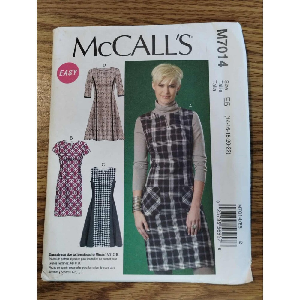 M7014 McCalls Sewing Pattern Misses Semi-Fitted Dresses, Sizes E5 (14-22)